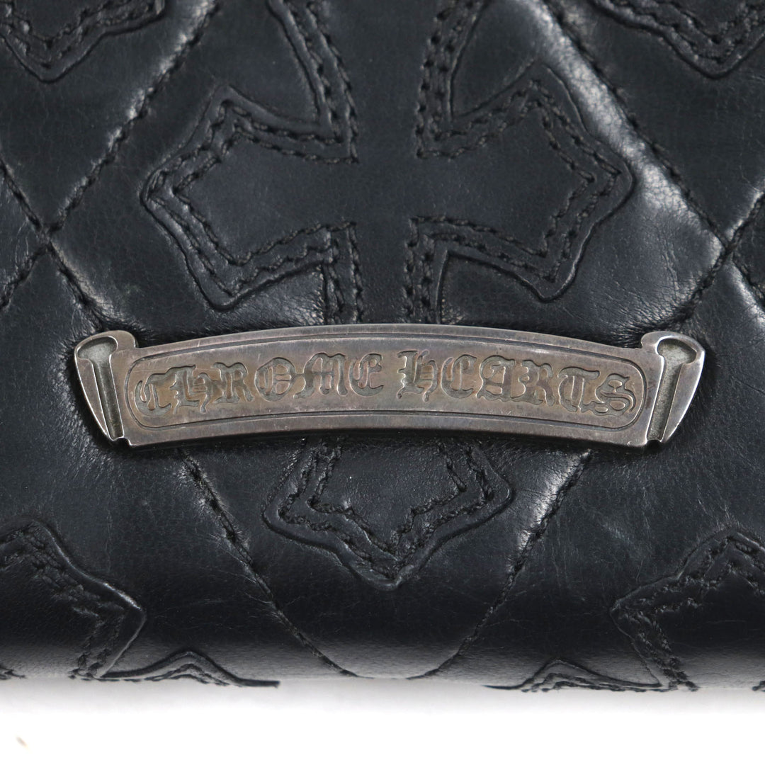 美品▼CHROME HEARTS クロムハーツ REC F ZIP QUILTED　レザー SV925 セメタリーキルテッドクロス ラウンドZIP ロングウォレット 長財布