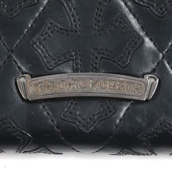 美品▼CHROME HEARTS クロムハーツ REC F ZIP QUILTED　レザー SV925 セメタリーキルテッドクロス ラウンドZIP ロングウォレット 長財布