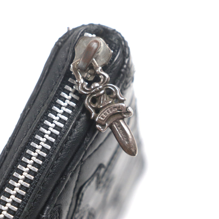 美品▼CHROME HEARTS クロムハーツ REC F ZIP QUILTED　レザー SV925 セメタリーキルテッドクロス ラウンドZIP ロングウォレット 長財布