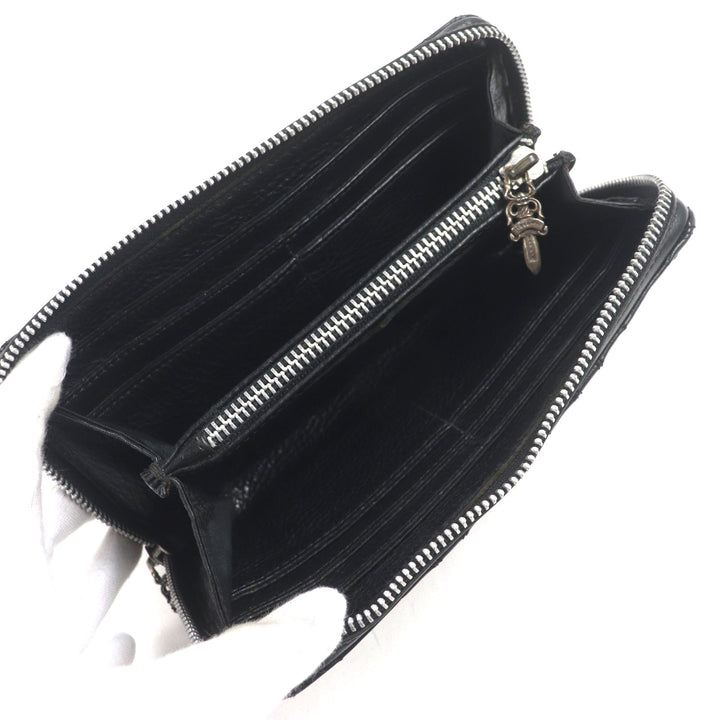 美品▼CHROME HEARTS クロムハーツ REC F ZIP QUILTED　レザー SV925 セメタリーキルテッドクロス ラウンドZIP ロングウォレット 長財布
