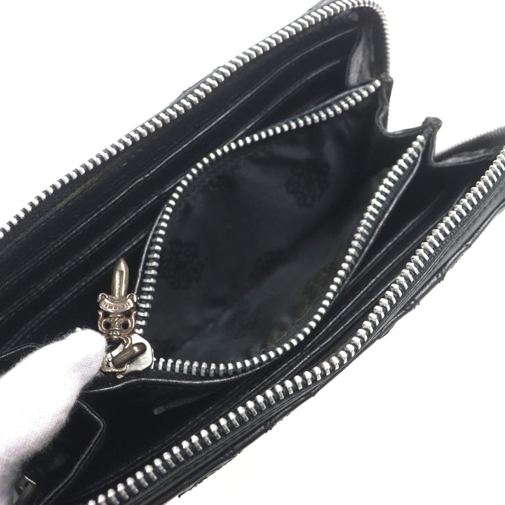 美品▼CHROME HEARTS クロムハーツ REC F ZIP QUILTED　レザー SV925 セメタリーキルテッドクロス ラウンドZIP ロングウォレット 長財布