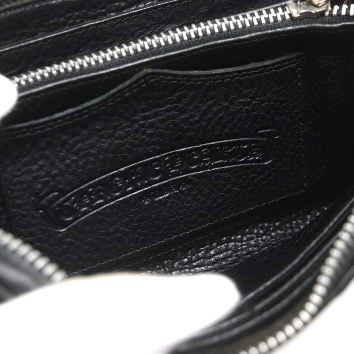 美品▼CHROME HEARTS クロムハーツ REC F ZIP QUILTED　レザー SV925 セメタリーキルテッドクロス ラウンドZIP ロングウォレット 長財布
