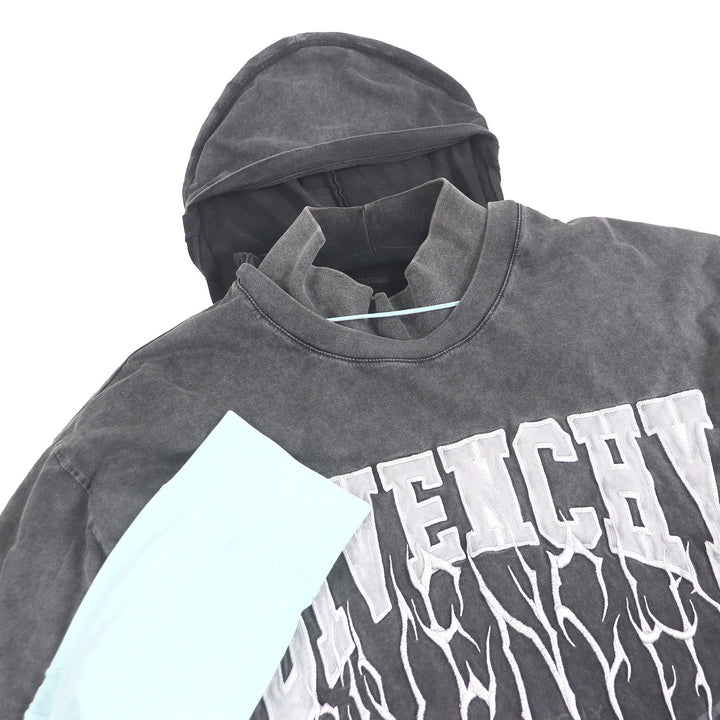 美品□GIVENCHY ジバンシィ 22AW BM71FK3YBT Overlapped Embroidered Tee ドッキングデザイン 長袖Ｔシャツ チャコール L 正規品 メンズ