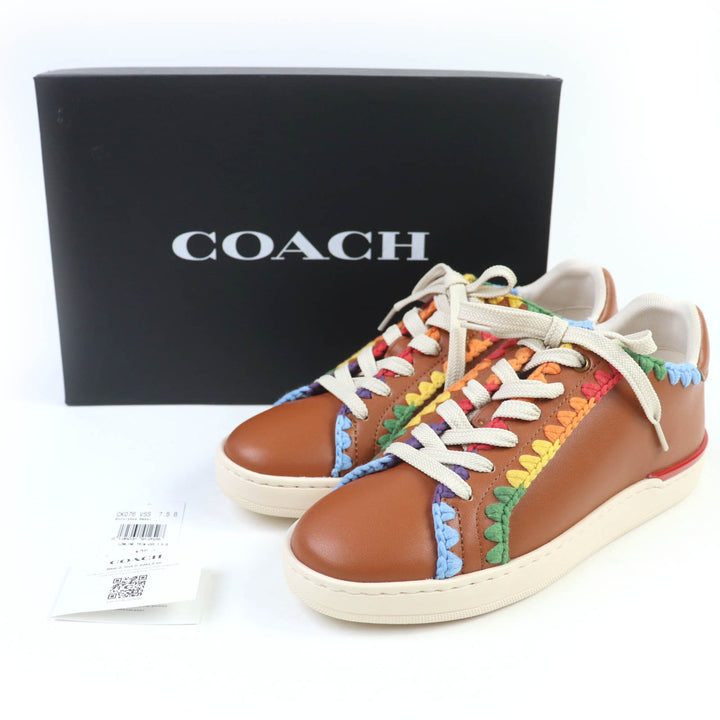 未使用品☆COACH コーチ ローライン ロー トップ スニーカー・レインボー クロシェ レザー スニーカー ブラウン 38 箱付き レディース