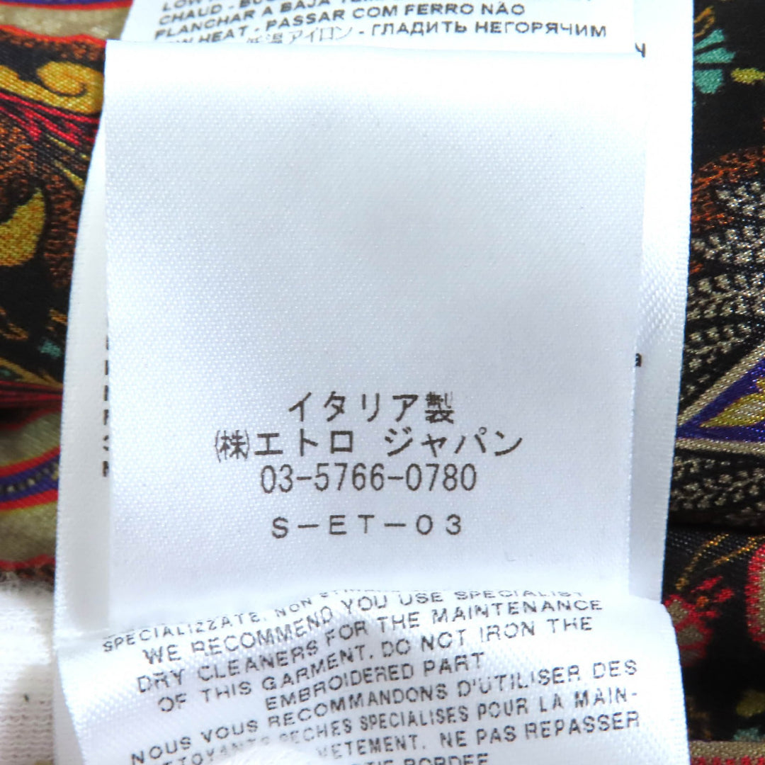 極美品△ETRO エトロ ウール 裏地ペイズリー柄 エンブロイダリーデザイン ノーカラー ロング コート ブラック 38 伊製 正規品 レディース
