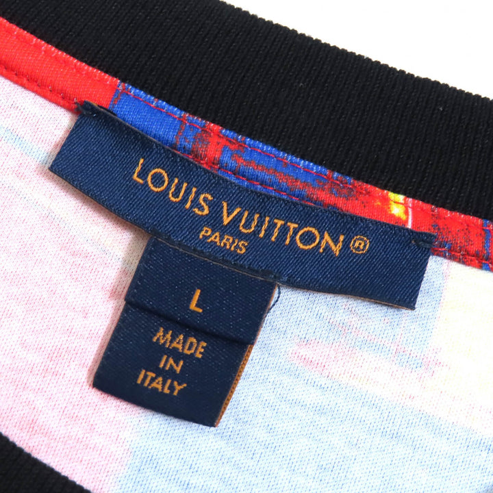 極美品△LOUIS VUITTON ルイヴィトン 23SS コットン100％ シティプリント LVチェーン クルーネック 半袖Ｔシャツ L イタリア製 正規品