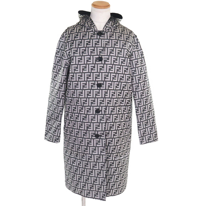 美品○FENDI フェンディ FF0249 FFロゴ総柄 リバーシブル フーデッド コート グレー系 ブラック 46 イタリア製 正規品 メンズ