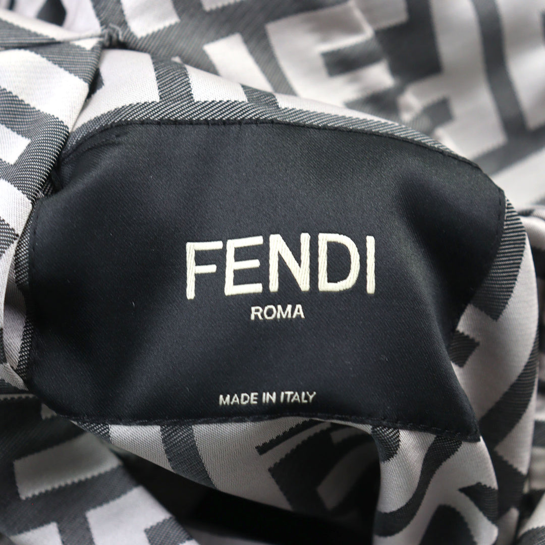美品○FENDI フェンディ FF0249 FFロゴ総柄 リバーシブル フーデッド コート グレー系 ブラック 46 イタリア製 正規品 メンズ
