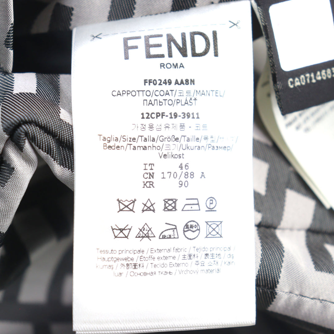美品○FENDI フェンディ FF0249 FFロゴ総柄 リバーシブル フーデッド コート グレー系 ブラック 46 イタリア製 正規品 メンズ
