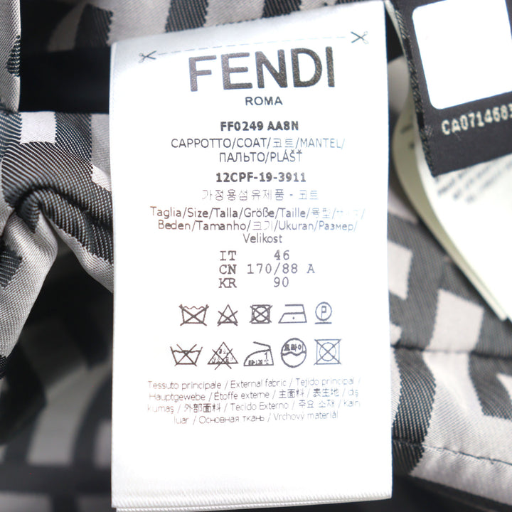 美品○FENDI フェンディ FF0249 FFロゴ総柄 リバーシブル フーデッド コート グレー系 ブラック 46 イタリア製 正規品 メンズ