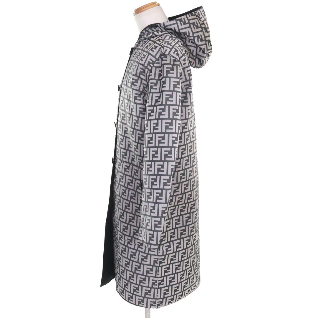 美品○FENDI フェンディ FF0249 FFロゴ総柄 リバーシブル フーデッド コート グレー系 ブラック 46 イタリア製 正規品 メンズ