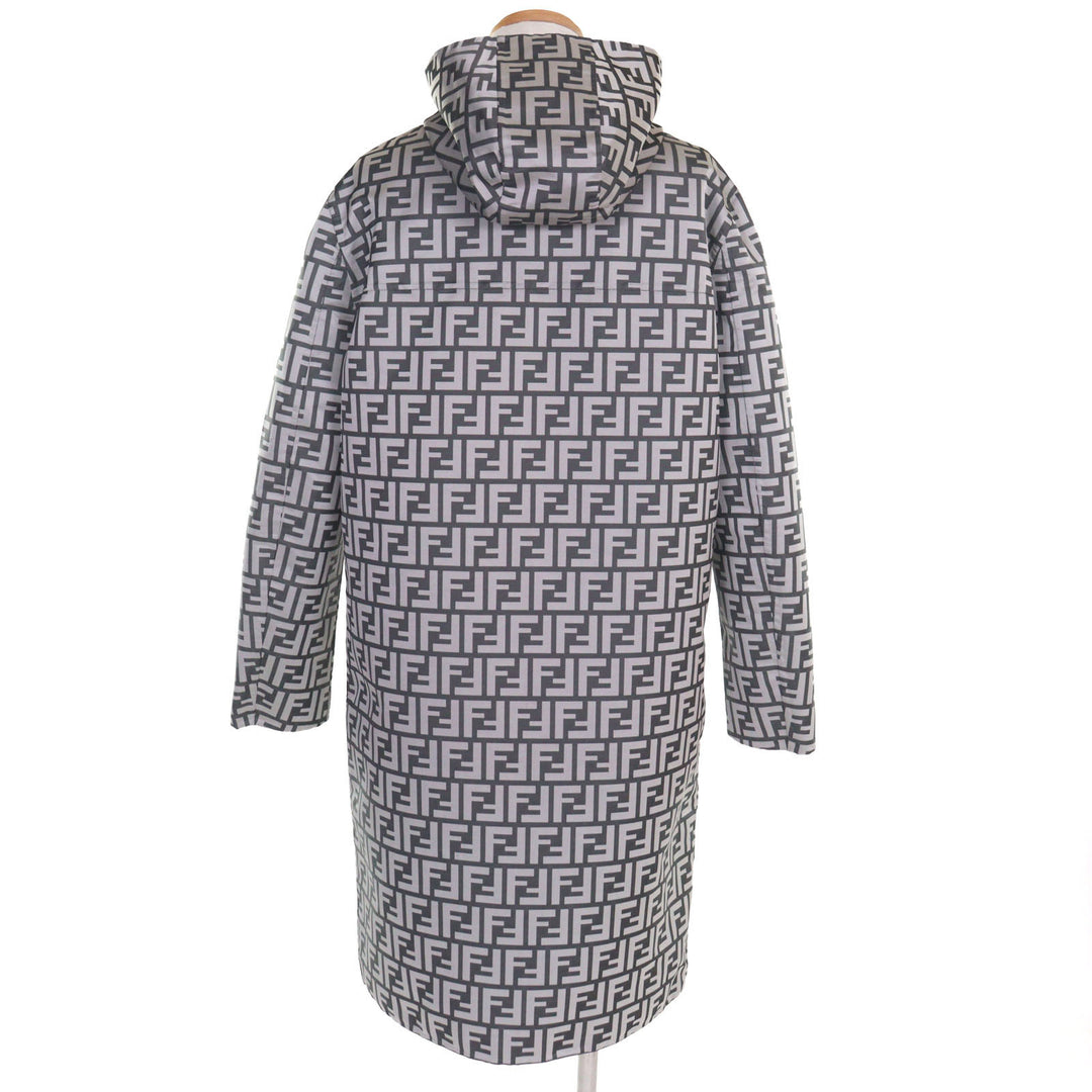 美品○FENDI フェンディ FF0249 FFロゴ総柄 リバーシブル フーデッド コート グレー系 ブラック 46 イタリア製 正規品 メンズ