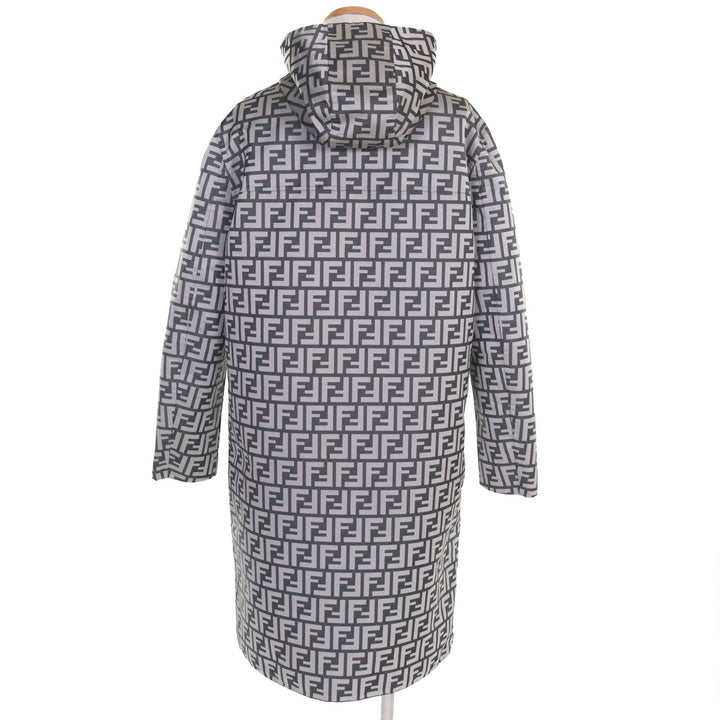 美品○FENDI フェンディ FF0249 FFロゴ総柄 リバーシブル フーデッド コート グレー系 ブラック 46 イタリア製 正規品 メンズ