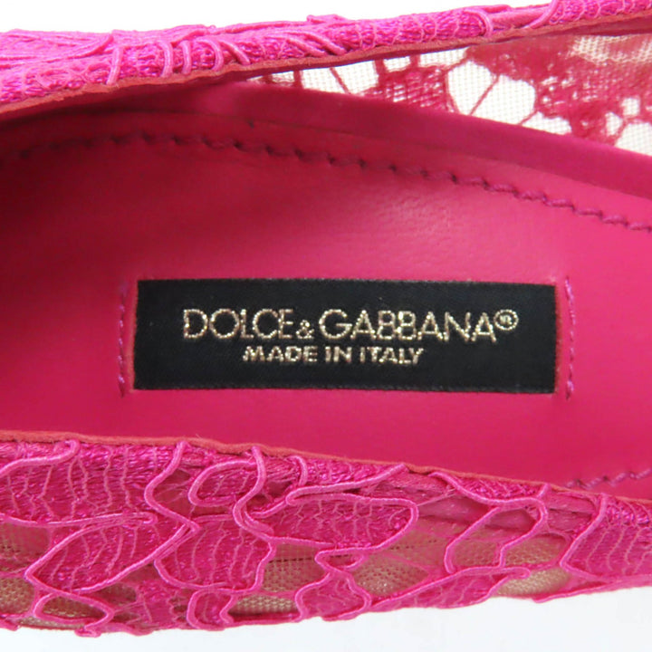 未使用品◇DOLCE&amp;GABBANA ドルチェ＆ガッバーナ タオルミナレース クリスタルビジュー付き パンプス ピンク 38.5 箱・袋付 定価156200円