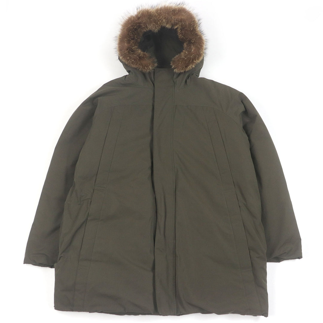 良品□BURBERRY LONDON バーバリーロンドン ファーフーデッド WZIP ダウンジャケット カーキ L 日本製 正規品 メンズ オススメ◎