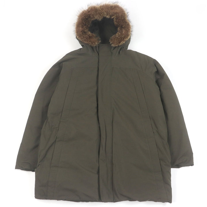 良品□BURBERRY LONDON バーバリーロンドン ファーフーデッド WZIP ダウンジャケット カーキ L 日本製 正規品 メンズ オススメ◎