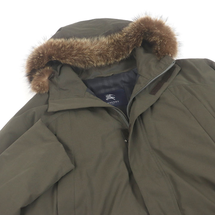 良品□BURBERRY LONDON バーバリーロンドン ファーフーデッド WZIP ダウンジャケット カーキ L 日本製 正規品 メンズ オススメ◎