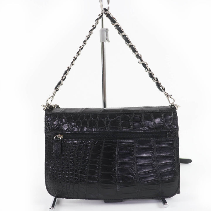 美品☆COCCO　CRISTALLO コッコクリスターロ クロコダイルレザー チェーンショルダーウォレット ショルダーバッグ ブラック レディース