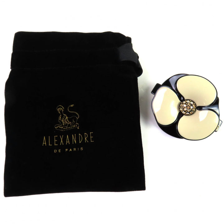 美品◇ALEXANDRE DE PARIS アレクサンドル ドゥ パリ カメリア ラインストーン装飾 バレッタ ヘアアクセサリー 保存袋付き フランス製