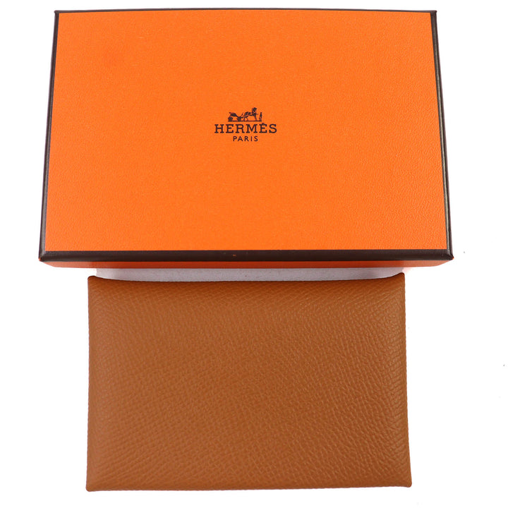 未使用品△HERMES エルメス カルヴィ ヴォーエプソン ゴールド シルバー金具 カードケース 名刺入れ W刻印 箱付き フランス製 レディース