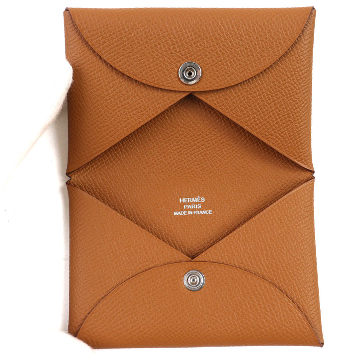 未使用品△HERMES エルメス カルヴィ ヴォーエプソン ゴールド シルバー金具 カードケース 名刺入れ W刻印 箱付き フランス製 レディース