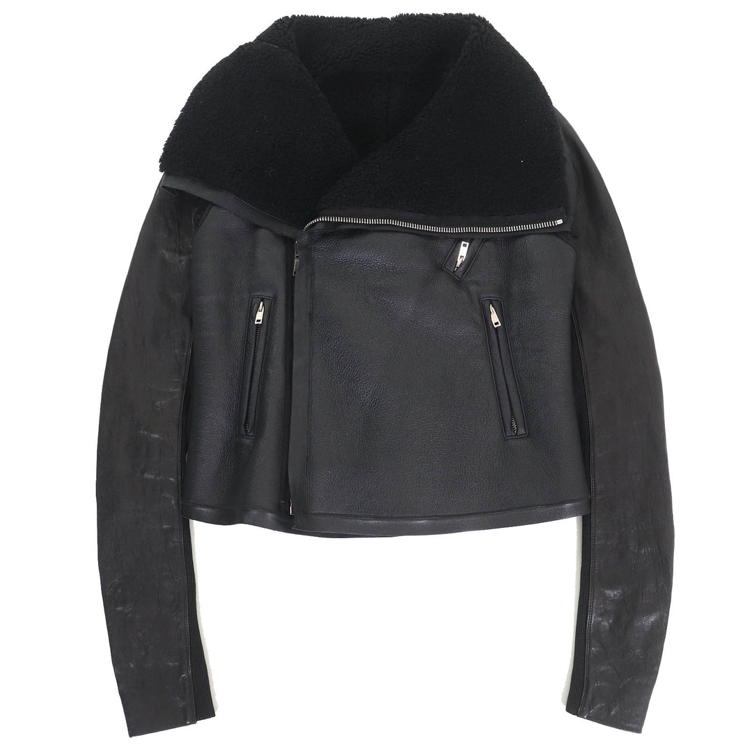 美品△Rick Owens リックオウエンス RP2718 アーカイブ ムートン ライダースジャケット ブラック 42 イタリア製 レディース