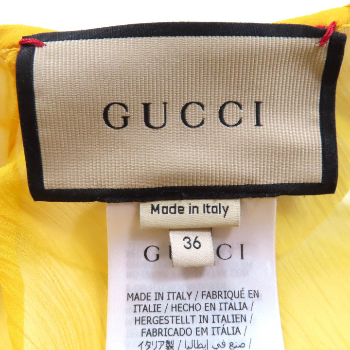 未使用品◇GUCCI グッチ 728125 シルク100％ インナー付き ラウンドカラー シフォンドレス ワンピース イエロー 36 イタリア製 正規品
