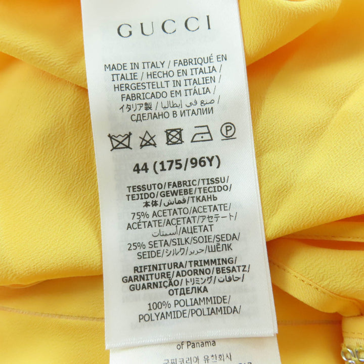 未使用品☆GUCCI グッチ 728125 シルク100％ ラウンドカラー シフォンドレス ワンピース イエロー 44 ハンガー付 伊製 正規品 レディース