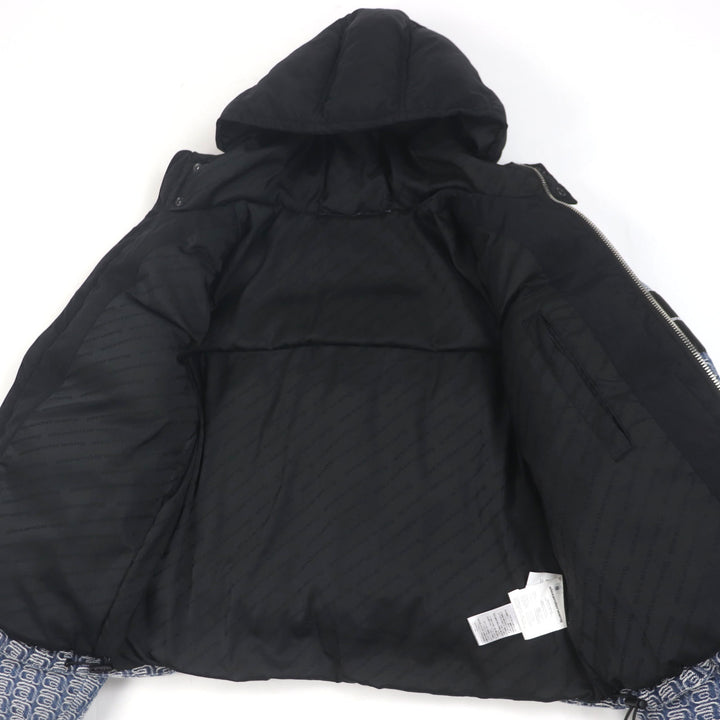 美品▼アレキサンダーワン 4DC4222242 ロゴ柄 ワッペン付き フーデッド ジップアップ 中綿 パフィージャケット ブラック ブルー S 正規品