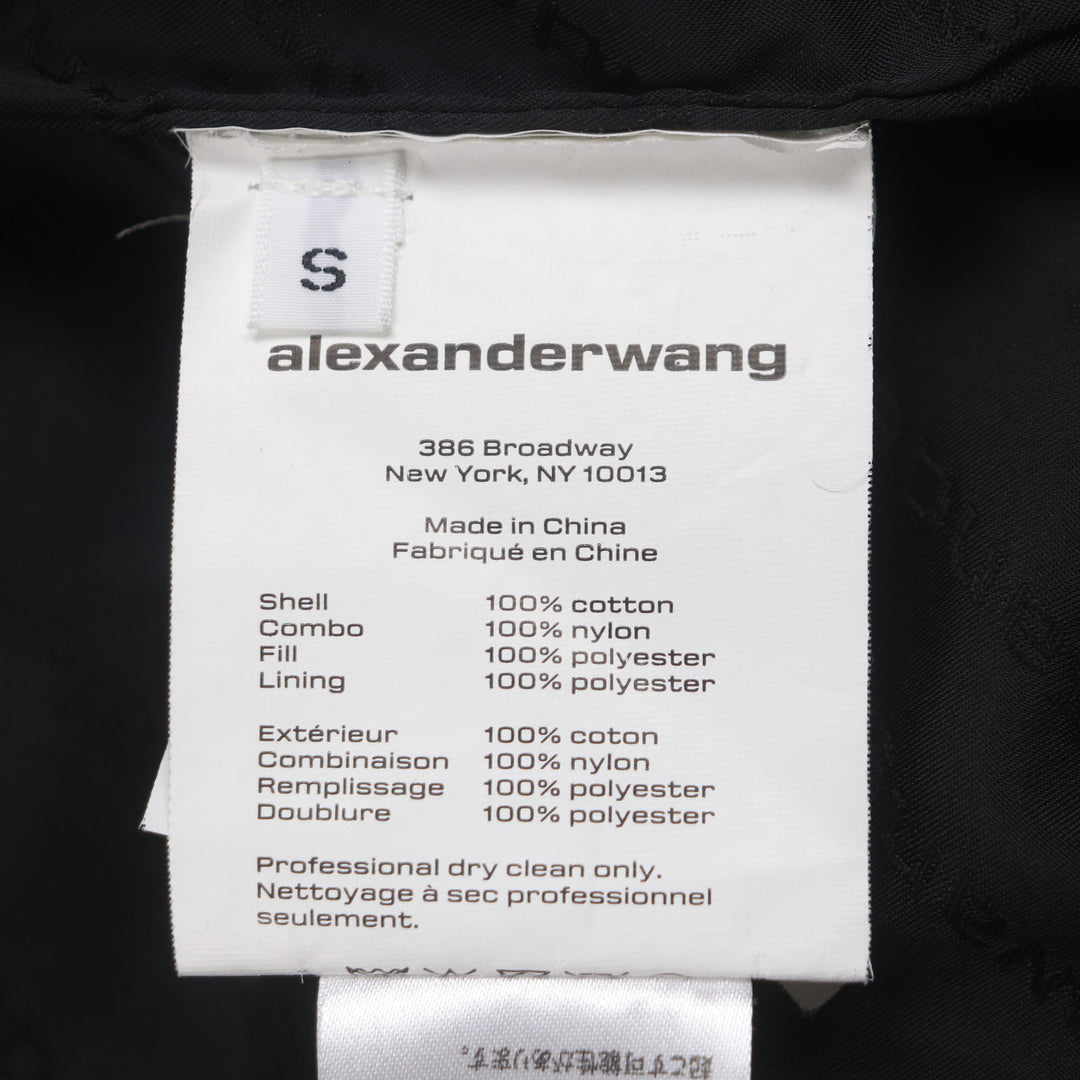美品▼アレキサンダーワン 4DC4222242 ロゴ柄 ワッペン付き フーデッド ジップアップ 中綿 パフィージャケット ブラック ブルー S 正規品