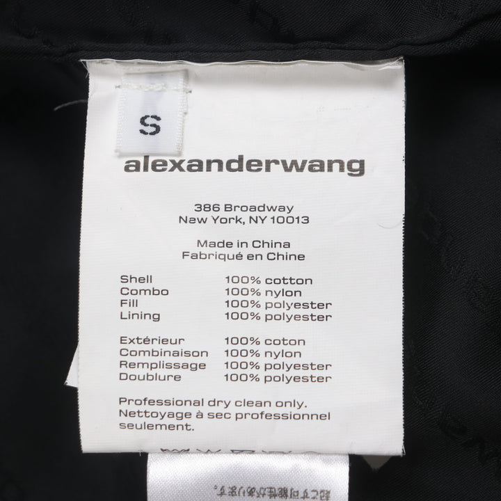 美品▼アレキサンダーワン 4DC4222242 ロゴ柄 ワッペン付き フーデッド ジップアップ 中綿 パフィージャケット ブラック ブルー S 正規品