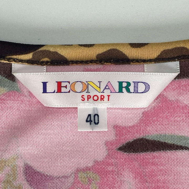 極美品▲LEONARD SPORT レオナールスポーツ 0548033 ヒョウ柄 花柄 7分袖 カットソー マルチカラー 40 日本製 正規品 レディース