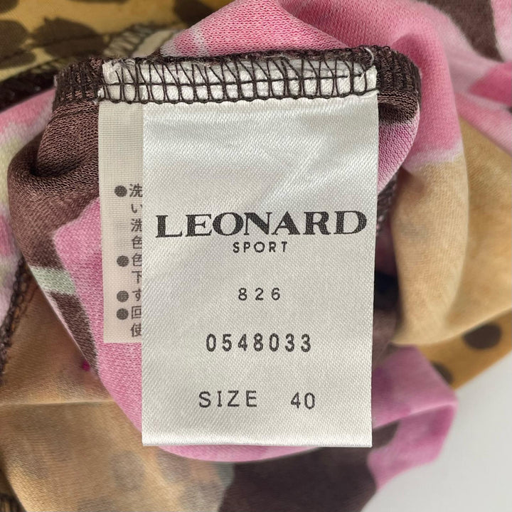 極美品▲LEONARD SPORT レオナールスポーツ 0548033 ヒョウ柄 花柄 7分袖 カットソー マルチカラー 40 日本製 正規品 レディース