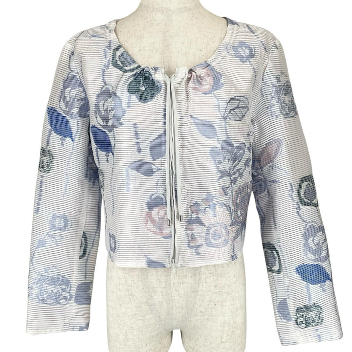 未使用品▲EMPORIO ARMANI エンポリオ アルマーニ シルク混 花柄 フラワーデザイン ZIP ジャケット マルチカラー 38 正規品 レディース