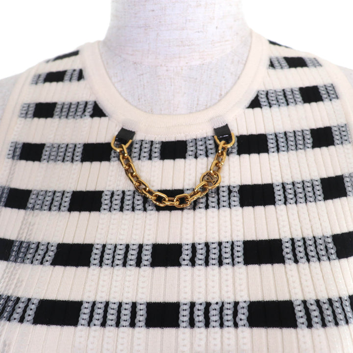 極美品☆LOUIS VUITTON ルイヴィトン 23SS LVチェーン スパンコール装飾 クロップド丈 ノースリーブ アイボリー ブラック XS 正規品