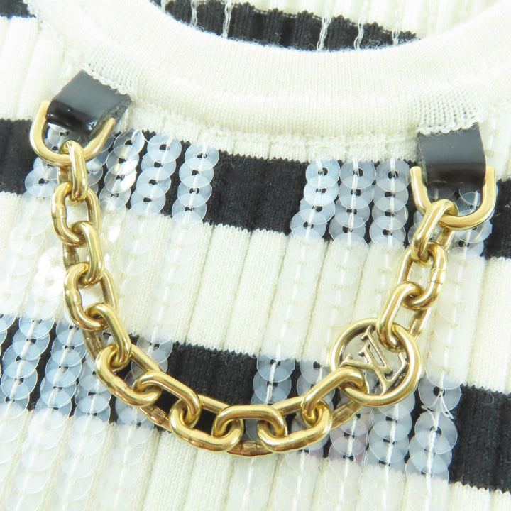 極美品☆LOUIS VUITTON ルイヴィトン 23SS LVチェーン スパンコール装飾 クロップド丈 ノースリーブ アイボリー ブラック XS 正規品