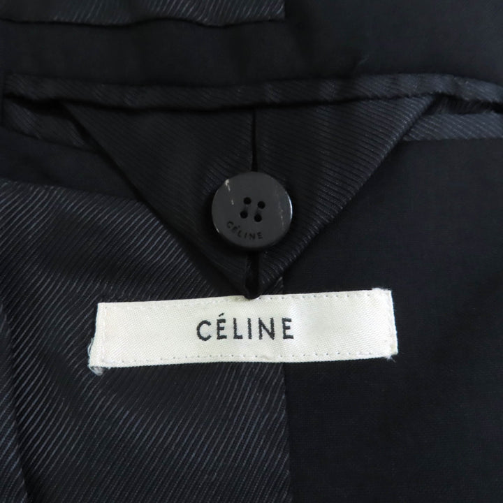 極美品★CELINE セリーヌ 2 8T43 460A ウール100% フロントオープン クロンビーコート ブラック 34 フランス製 正規品 レディース