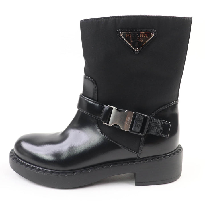 極美品☆PRADA プラダ 1U682M トライアングルロゴ Re-Nylon レザー ショートブーツ ブラック 35.5 イタリア製 レディース