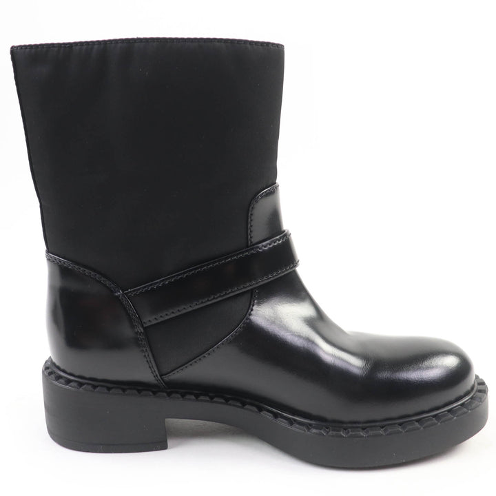 極美品☆PRADA プラダ 1U682M トライアングルロゴ Re-Nylon レザー ショートブーツ ブラック 35.5 イタリア製 レディース