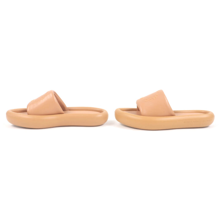 極美品◇Stella McCartney ステラマッカートニー 810050 サーキュラーロゴ フェイクレザー エアスライド サンダル 茶系 36 箱・保存袋付