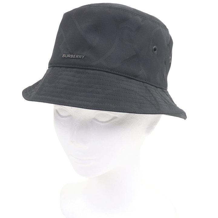 極美品□BURBERRY バーバリー 8048768 コットン100% TBロゴ 総柄 ロゴ金具付き 帽子 バケット ハット ブラック イタリア製 正規品 メンズ
