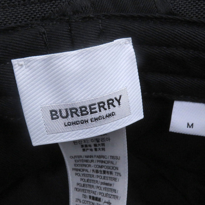 極美品□BURBERRY バーバリー 8048768 コットン100% TBロゴ 総柄 ロゴ金具付き 帽子 バケット ハット ブラック イタリア製 正規品 メンズ