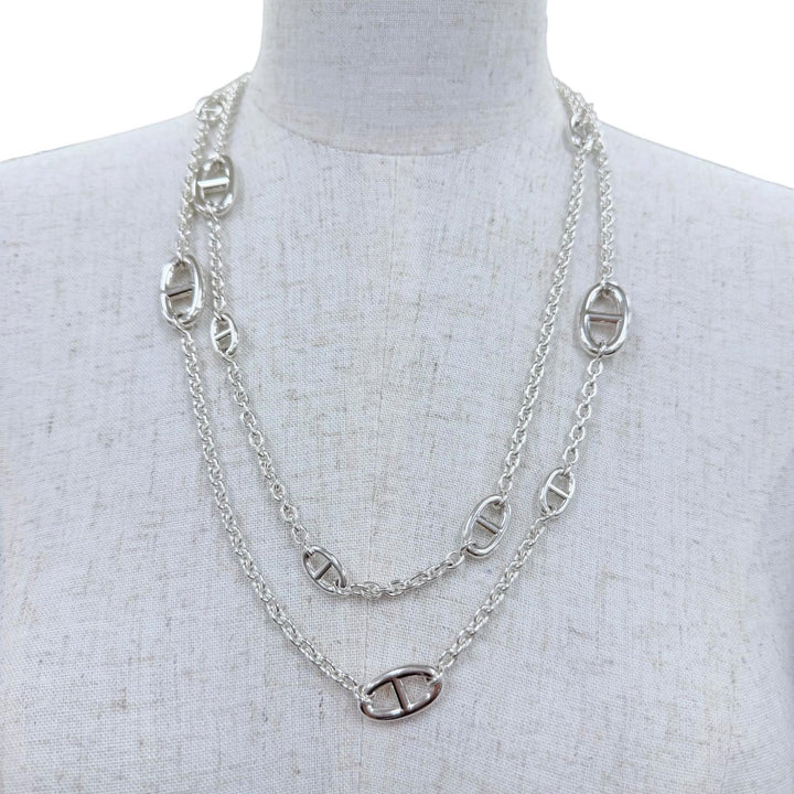美品☆HERMES エルメス 2024年製 ファランドール ネックレス AG925 シェーヌダンクル アクセサリー 伊製 重量99.3g レディース 箱付