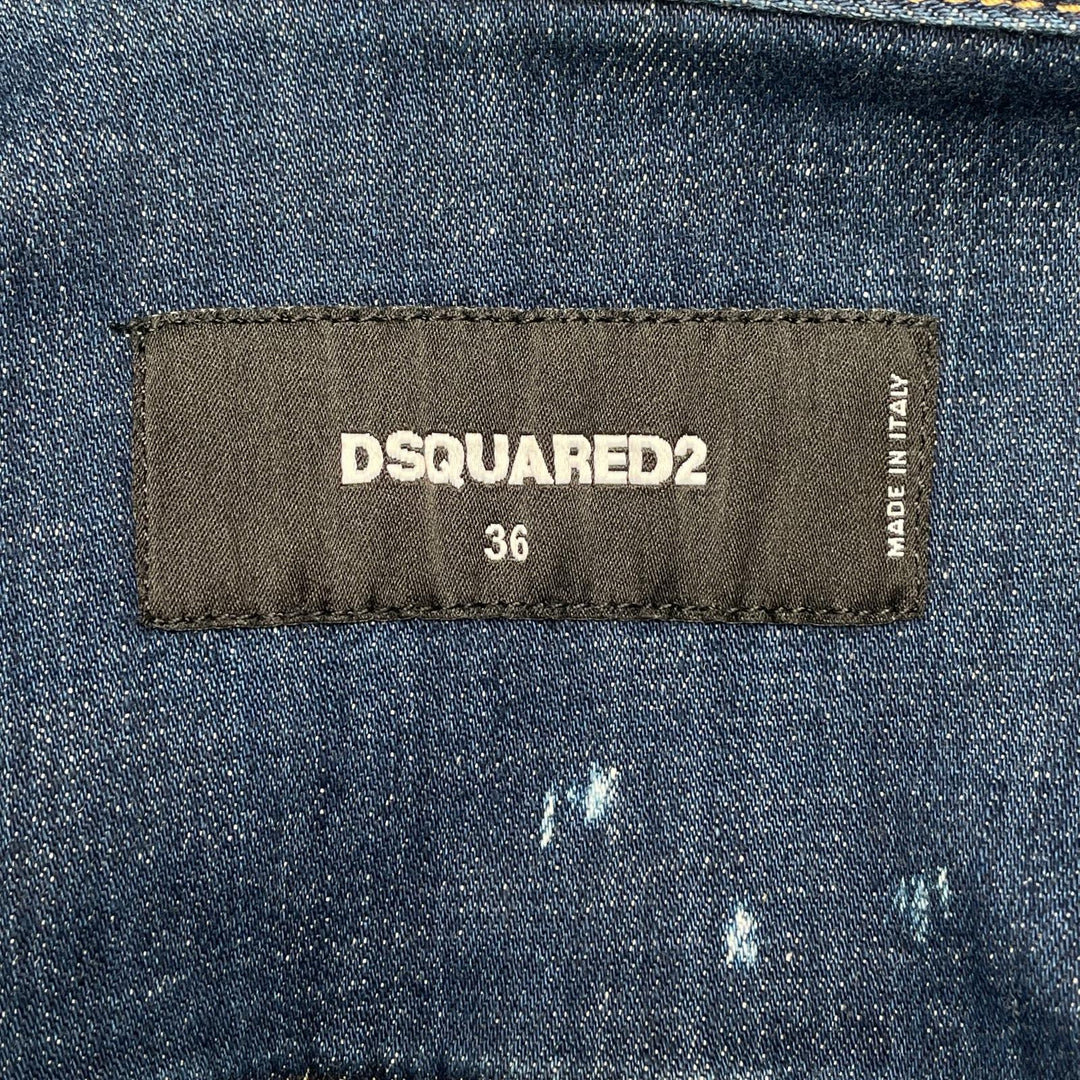 美品▲DSQUARED2 ディースクエアード 21AW VO015770 スプラッシュペイント デニムジャケット インディゴブルー 36 伊製 正規品 レディース