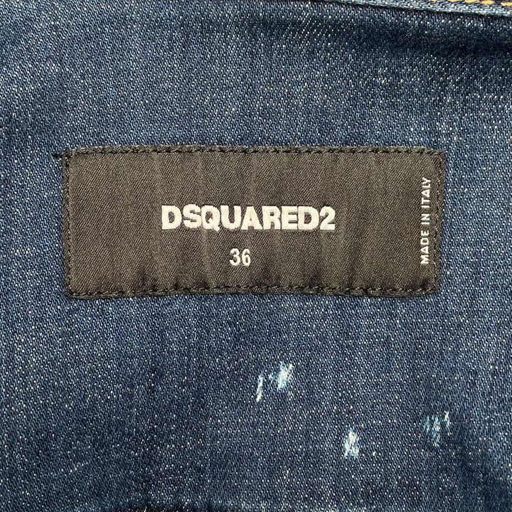 美品▲DSQUARED2 ディースクエアード 21AW VO015770 スプラッシュペイント デニムジャケット インディゴブルー 36 伊製 正規品 レディース