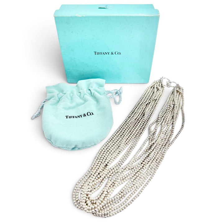 美品△TIFFANY&amp;Co. ティファニー ヴィンテージ 925 10連 ボールチェーン ネックレス アクセサリー 希少 シルバー 重量74.1g レディース