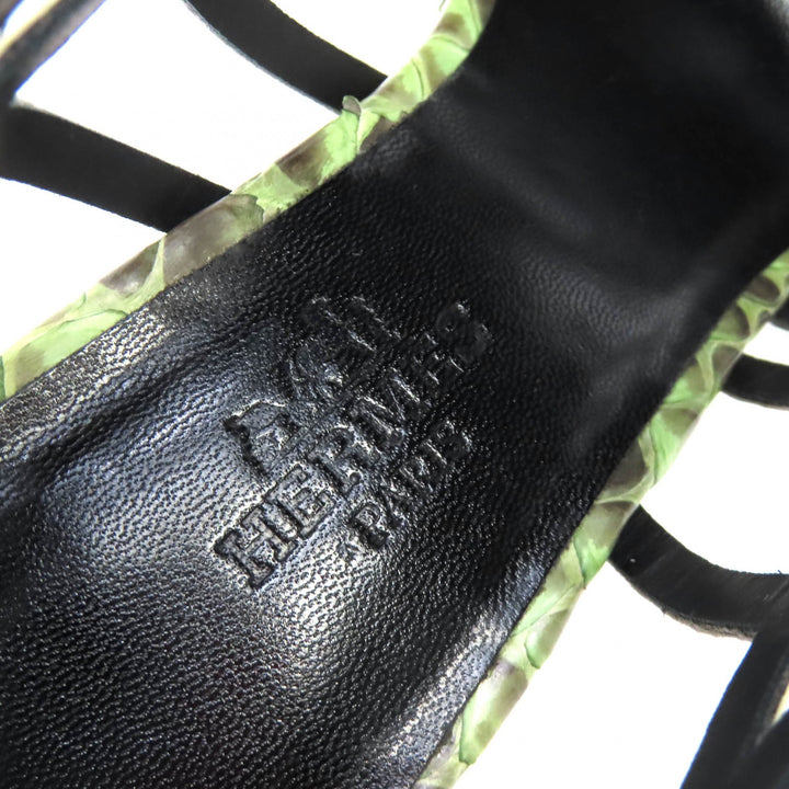 極美品△HERMES エルメス パイソンレザー バックジップ グラディエーター サンダル グリーン系 ブルー系 グレー系 35.5 箱・保存袋付き