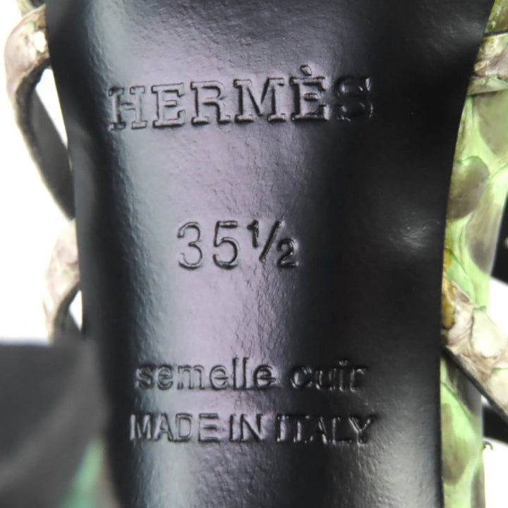 極美品△HERMES エルメス パイソンレザー バックジップ グラディエーター サンダル グリーン系 ブルー系 グレー系 35.5 箱・保存袋付き