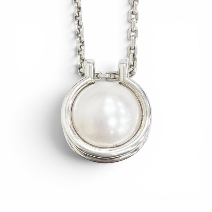 美品△TIFFANY&amp;Co. ティファニー ハードウェア フレッシュ ウォーター パール リンク ペンダント ネックレス AG925 シルバー 重量5.3g