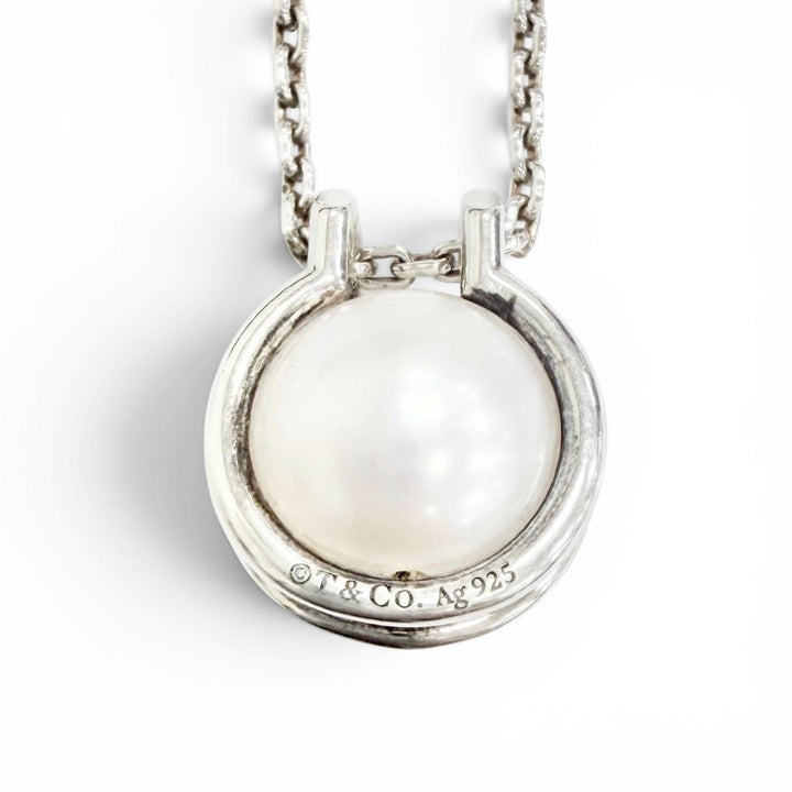 美品△TIFFANY&amp;Co. ティファニー ハードウェア フレッシュ ウォーター パール リンク ペンダント ネックレス AG925 シルバー 重量5.3g